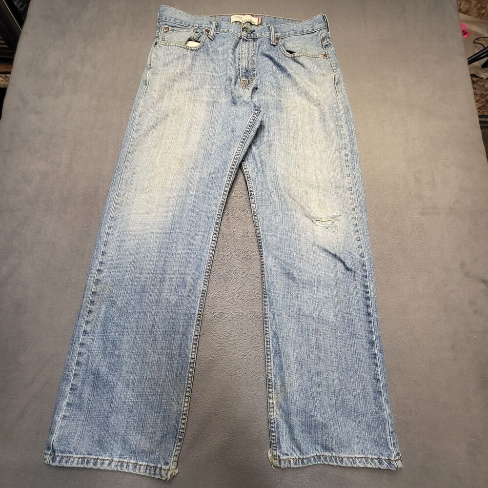 Levi's 569 Jeans Mens 35x31 Blue Denim‎ Loose Straight Leg Distressed Thrashed